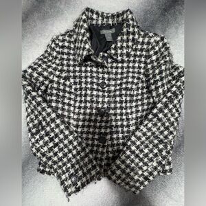 Chic Ann‎ Taylor Black White Fuzzy Houndstooth Classic Jacket Coat 6